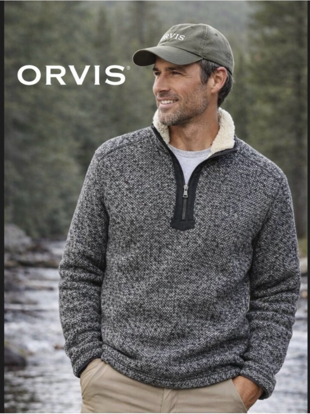 Orvis Men's Charcoal Gray Sherpa-Lined Quarter-Zip Pullover NWOT size M
